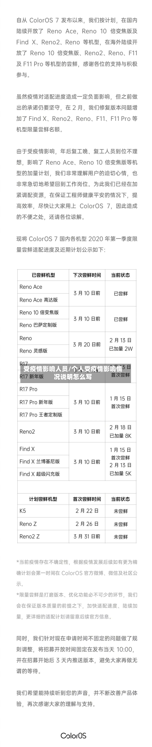受疫情影响人员/个人受疫情影响情况说明怎么写