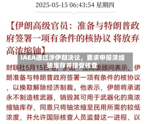 IAEA通过涉伊朗决议，要求申报浓缩铀库存并接受核查-第3张图片