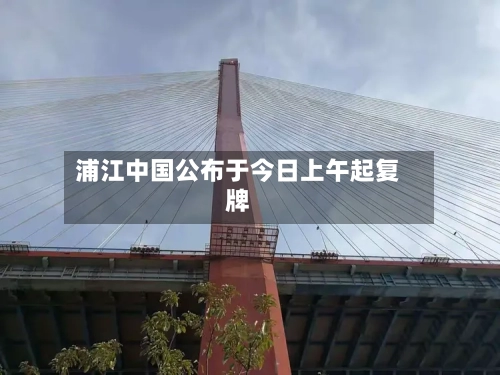 浦江中国公布于今日上午起复牌