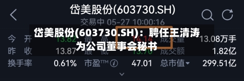 岱美股份(603730.SH)：聘任王清涛为公司董事会秘书