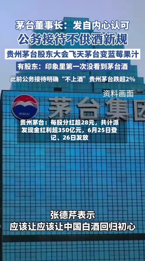 贵州茅台：每股分红超28元，共计派发现金红利超350亿元，6月25日登记、26日发放