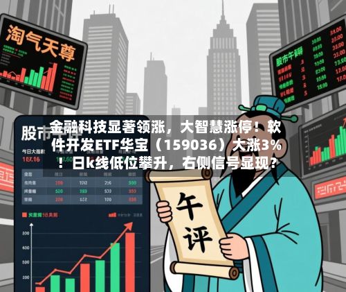 金融科技显著领涨，大智慧涨停！软件开发ETF华宝（159036）大涨3%！日k线低位攀升，右侧信号显现？