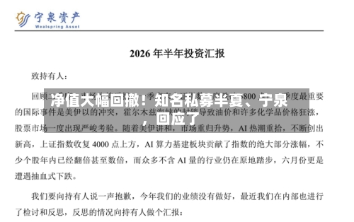 净值大幅回撤！知名私募半夏、宁泉，回应了-第3张图片