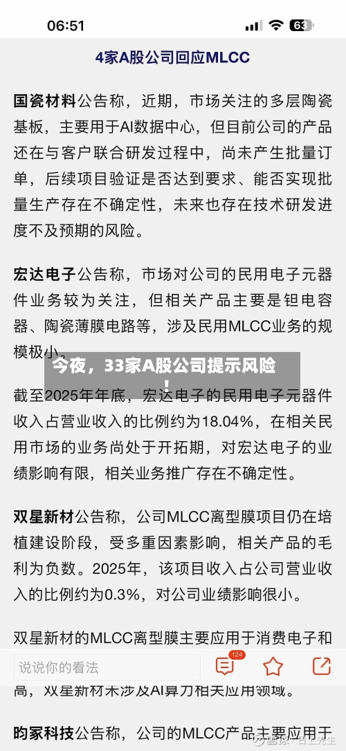 今夜，33家A股公司提示风险！